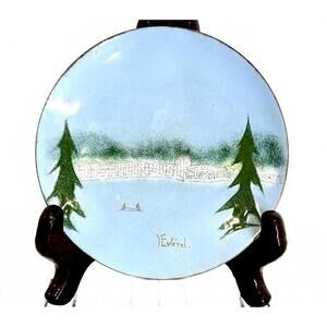 Vintage Quebec Enamel on Copper Plate – Cécile Hurtubise “L’Estérel” – Signed